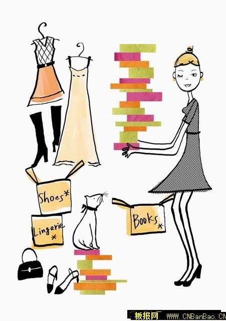 手抄报插图：女人与服饰、猫、包、鞋子