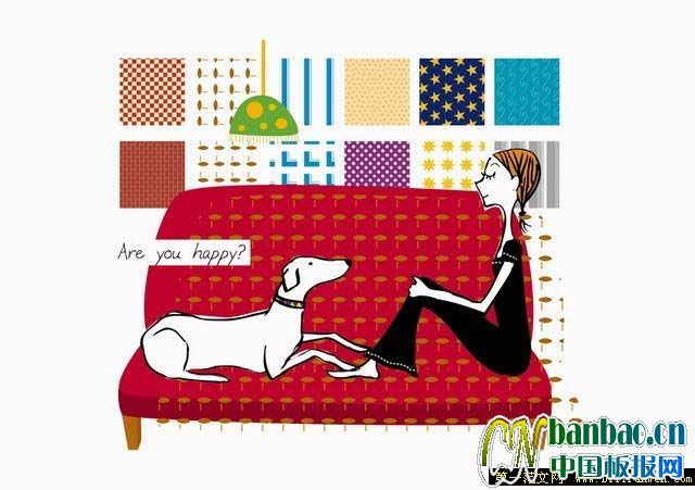 板报插图：女人与狗