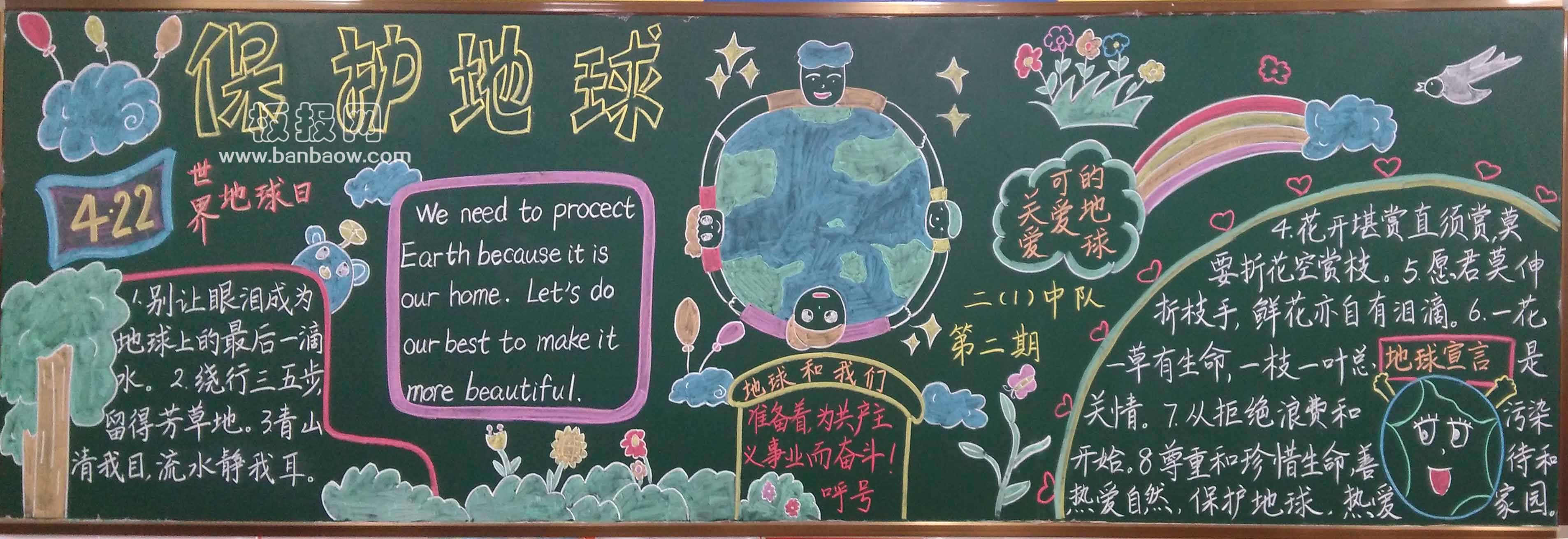 小学生保护地球世界地球日黑板报