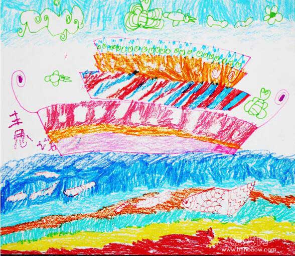 儿童蜡笔画海上的轮船 海上的轮船油画棒画