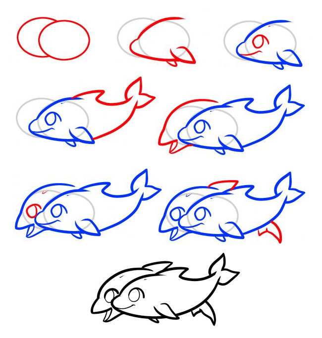 海豚简笔画步骤图片大全 海豚怎么画