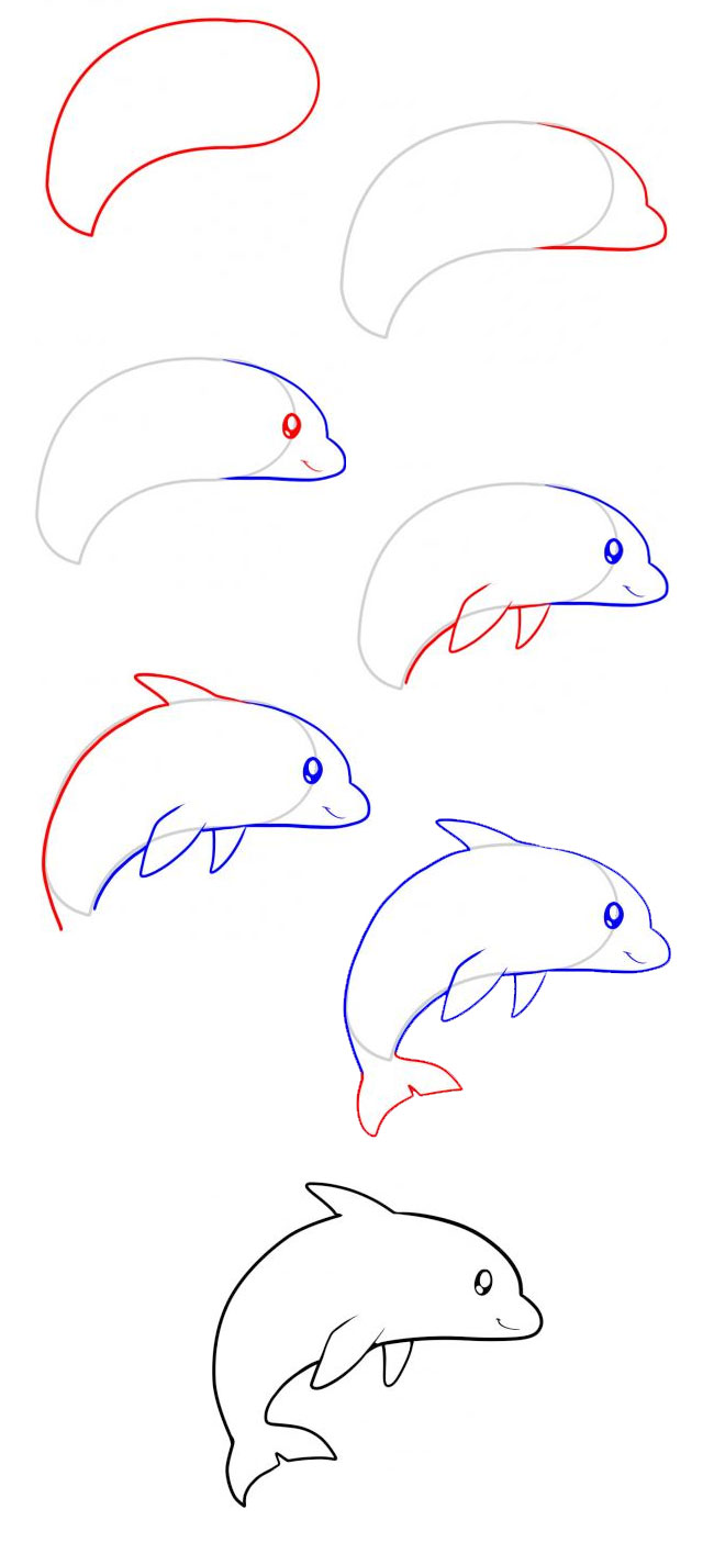 幼儿海豚简笔画步骤图片大全
