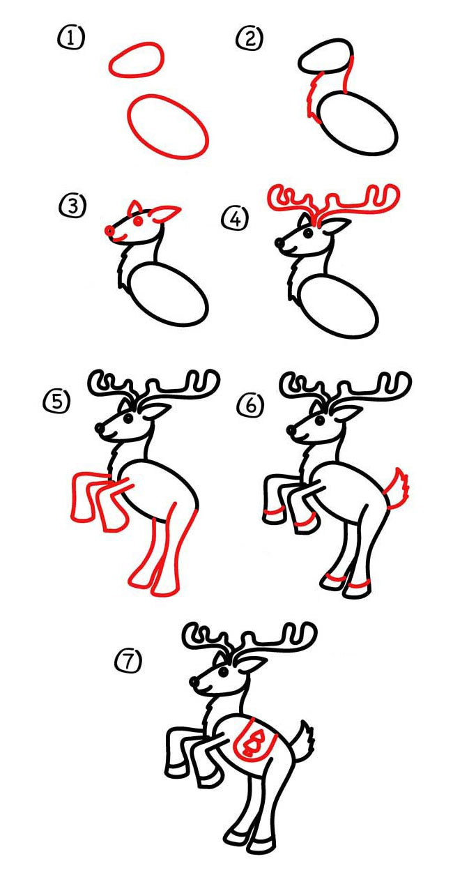 圣诞老人的驯鹿简笔画步骤图片大全