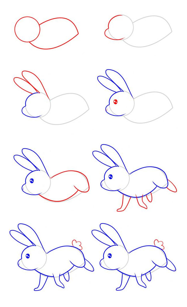 奔跑的兔子简笔画步骤图片大全
