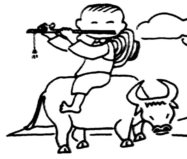 牧童骑牛清明节简笔画图片 牧童骑牛怎么画