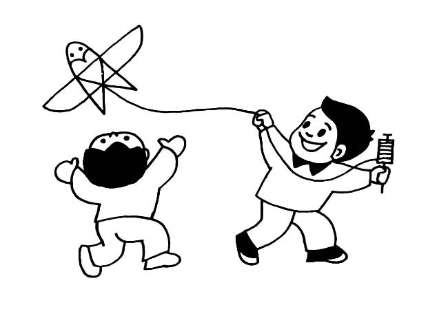 放风筝简笔画_放风筝的两个小孩简笔画图片