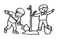 种树的小朋友儿童植树节简笔画图片