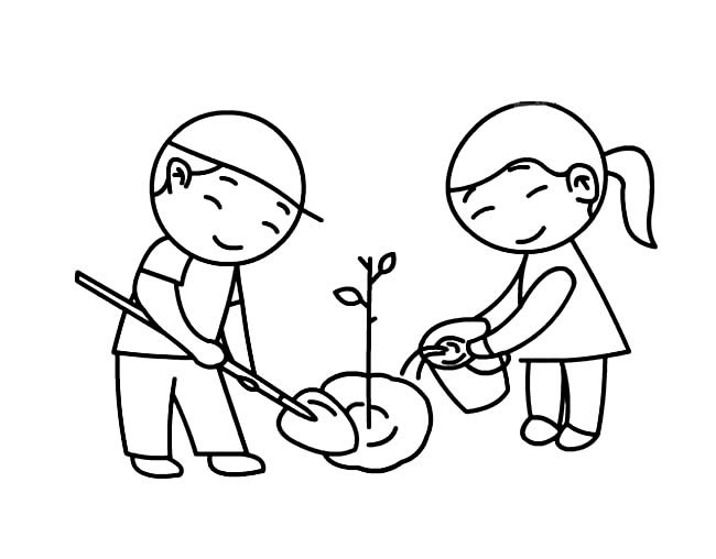 植树节小朋友种树的简笔画图片