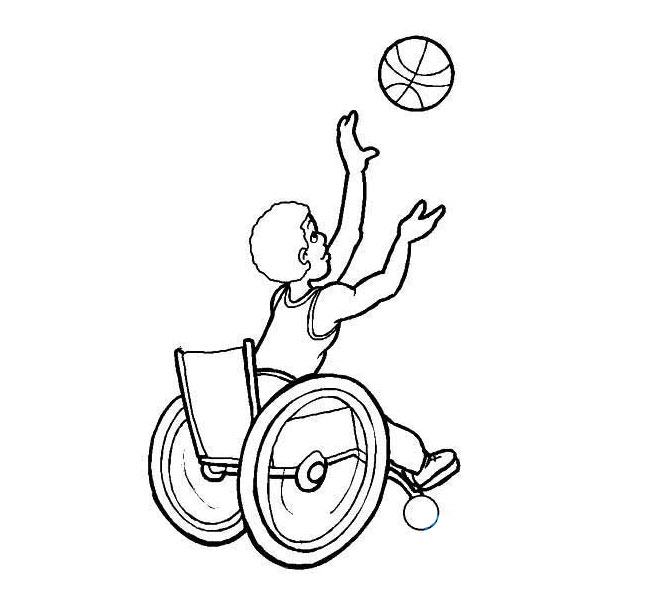 轮椅篮球简笔画图片 坐轮椅的男孩打篮球怎么画