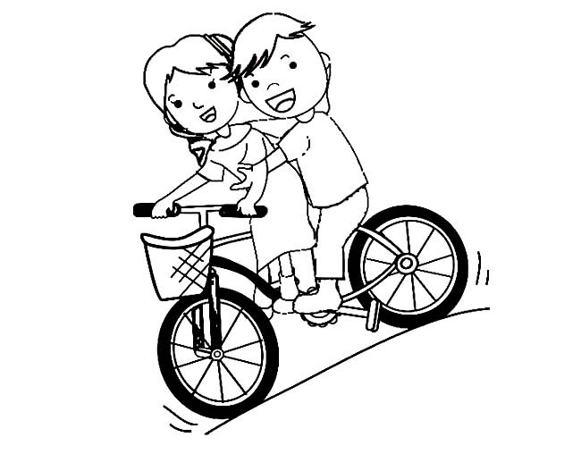 两小朋友骑自行车简笔画图片