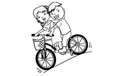 两小朋友骑自行车简笔画图片