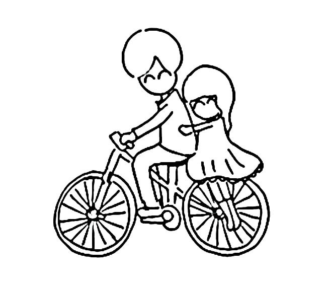 骑自行车简笔画_小情侣骑自行车简笔画图片