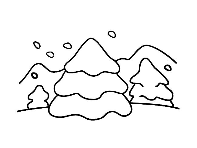 下雪的松林风景简笔图片