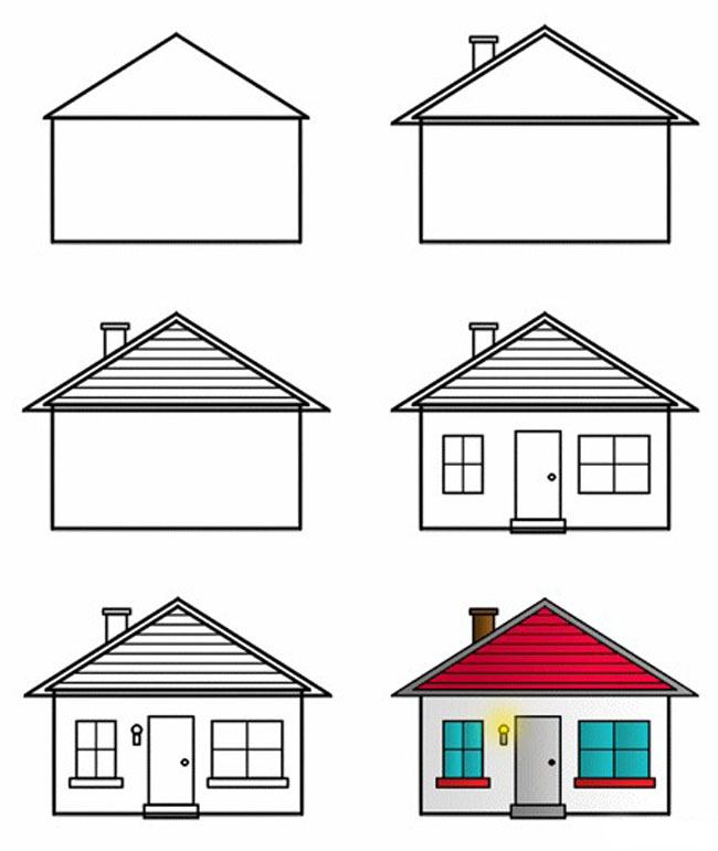 彩色房子简笔画步骤图 农村房子简单画