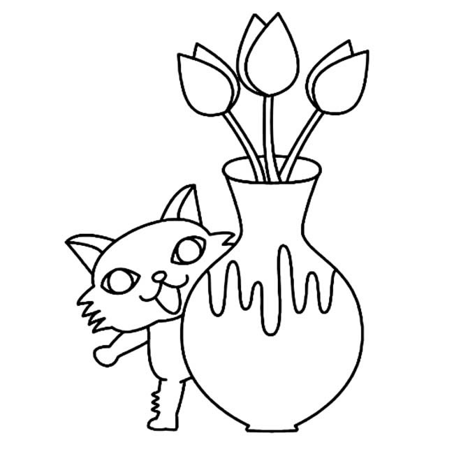小猫和花瓶物品简笔画图片怎么画