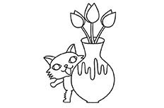 小猫和花瓶物品简笔画图片怎么画