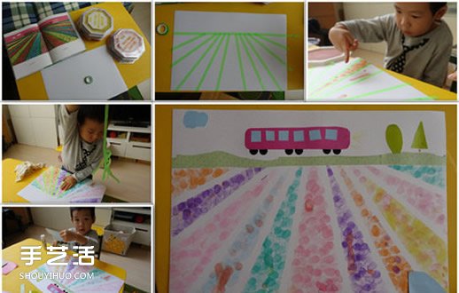 儿童手指画+剪纸贴画教程 制作出漂亮的花田