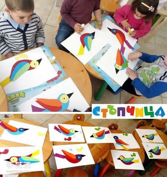 幼儿园手工纸贴画鸟 儿童剪纸贴画小鸟图片