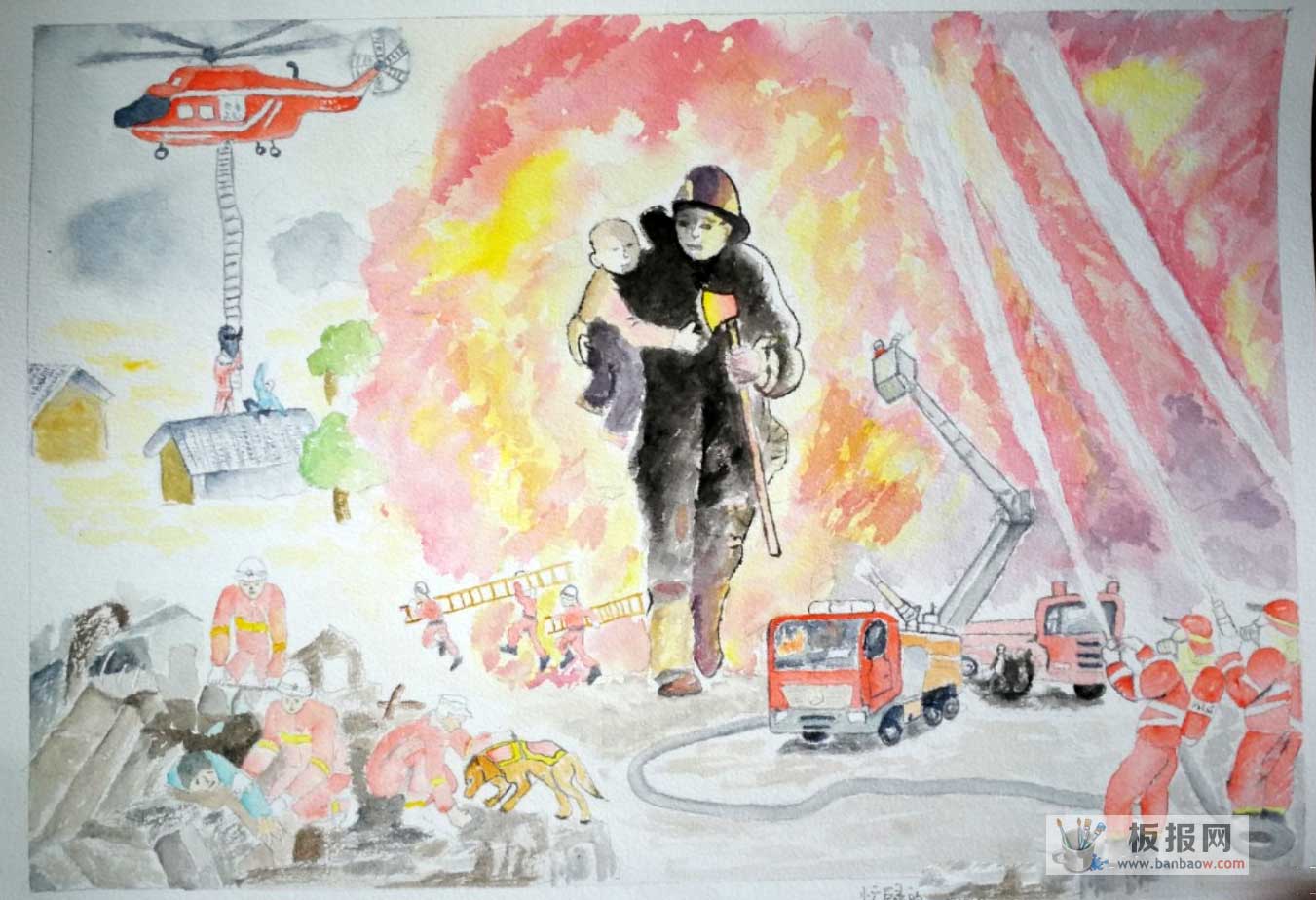 漂亮的消防安全内容绘画手抄报图片