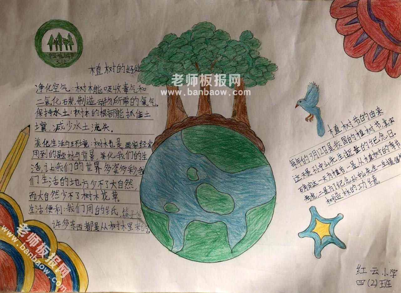 小学四年级312植树节爱护环境手抄报图片大全