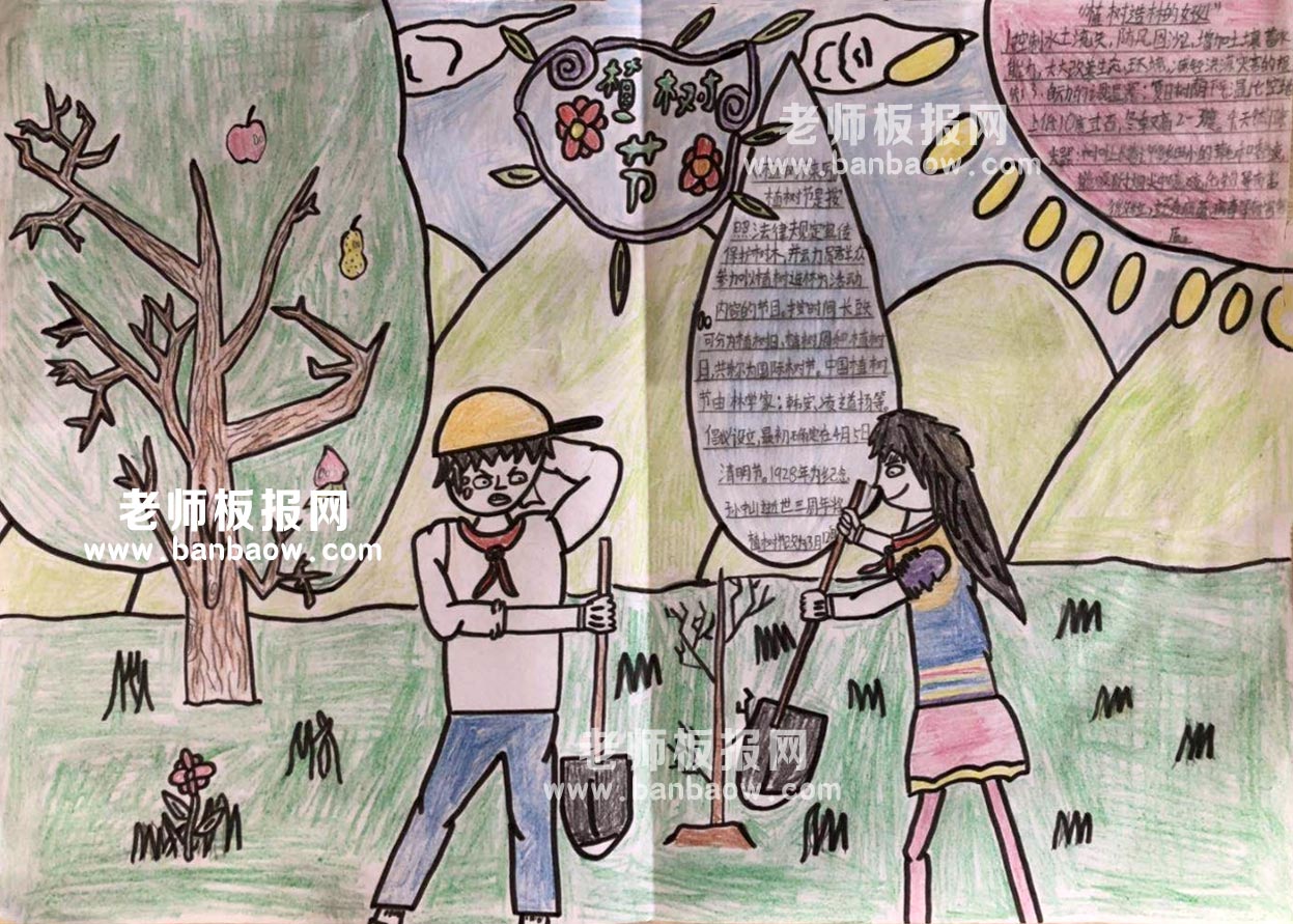 小学四年级312植树节爱护环境手抄报图片大全