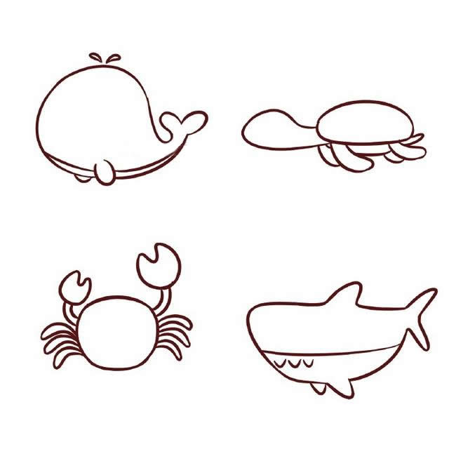 鲸鱼乌龟螃蟹鲨鱼简笔画