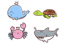 鲸鱼乌龟螃蟹鲨鱼简笔画