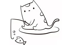 小猫钓鱼简笔画图片 小猫钓鱼简怎么画