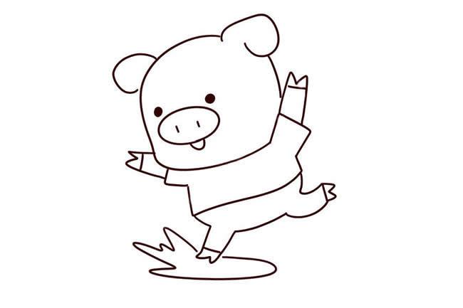 跳跃的卡通小猪简笔画步骤教程