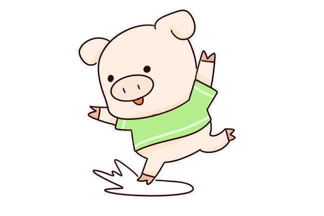 跳跃的卡通小猪简笔画步骤教程
