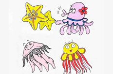 四种海洋生物彩色简笔画 海洋生物怎么画