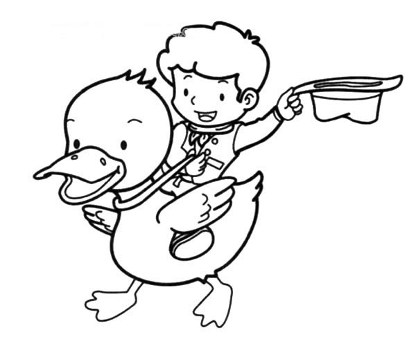小男孩骑鸭子简笔画图片怎么画