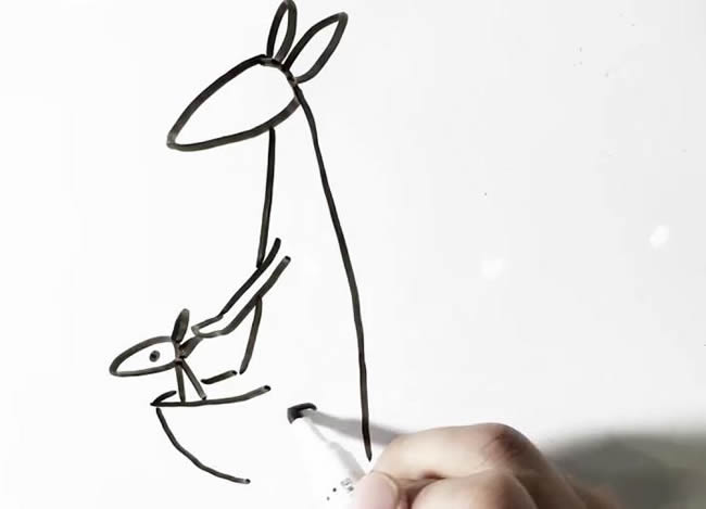 简单的袋鼠简笔画画法步骤图片