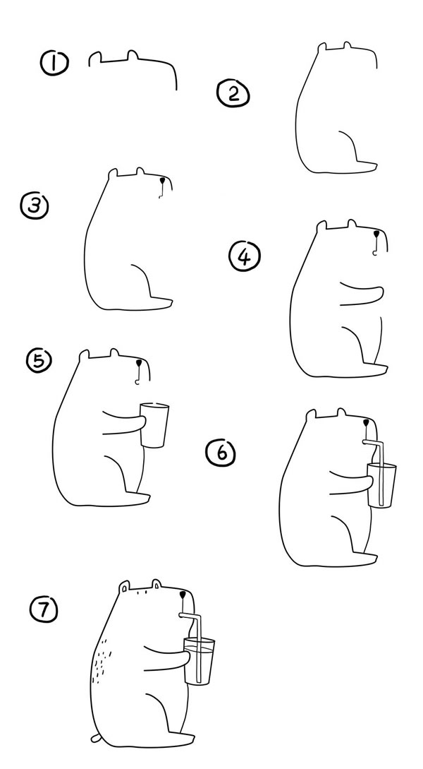 喝饮料的小熊简笔画图片 小熊怎么画