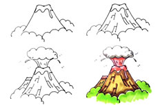 火山爆发简笔画步图片 火山爆发怎么画