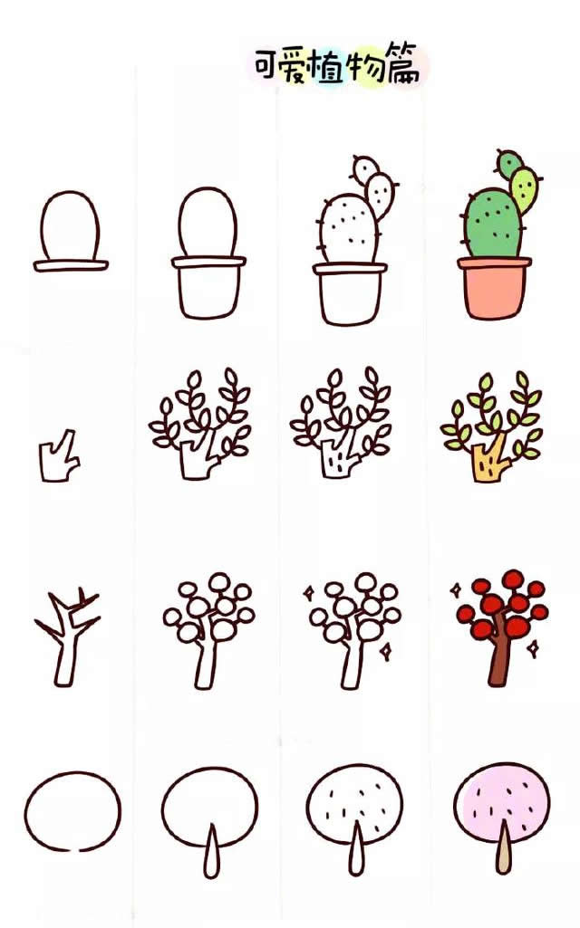 4款可爱的植物简笔画图片 彩色植物怎么画