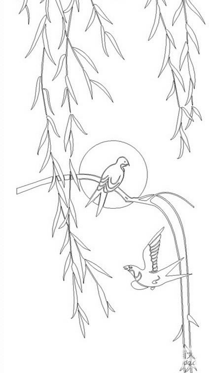 带小鸟的柳树简笔画图片 柳树怎么画