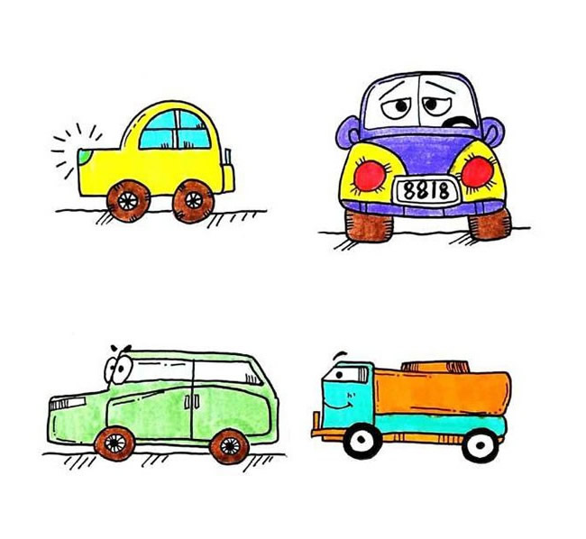 4款儿童简笔画小汽车彩色图片怎么画