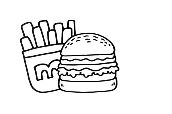 汉堡薯条可乐简笔画彩色图片