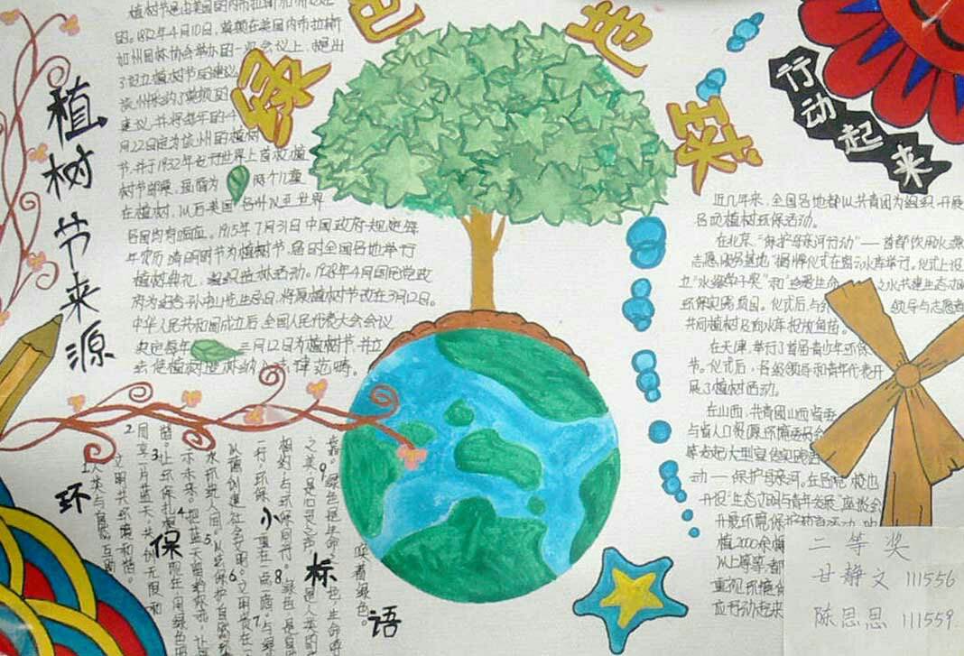 植树节来源手抄报图片：绿色地球