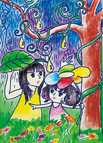 儿童水彩画图片——雨中的风景