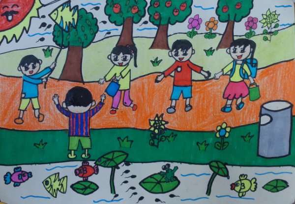 儿童水彩画作品：我们一起