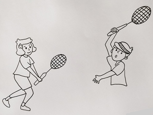 两个人打羽毛球简笔画图片怎么画