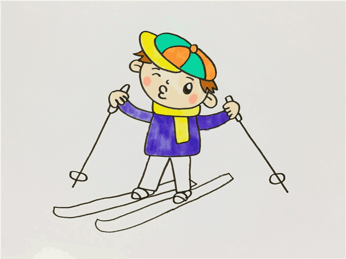 小朋友滑雪简笔画图片是怎么画的