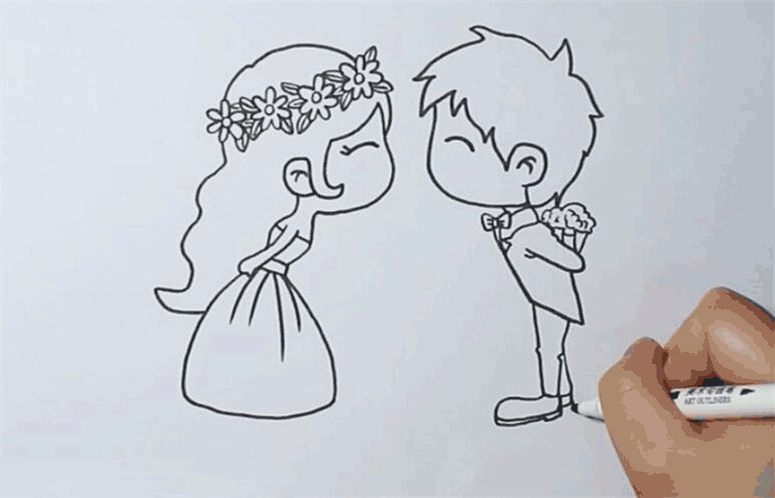 卡通新娘新郎简笔画图片是怎么画的