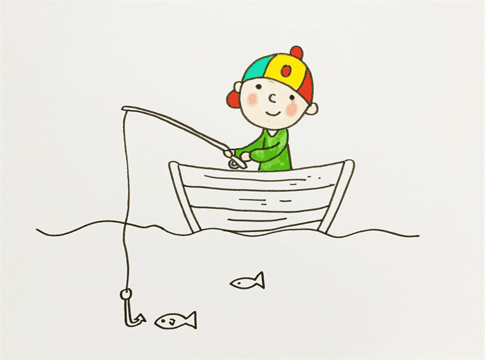 小孩钓鱼简笔画图片 小孩钓鱼怎么画的