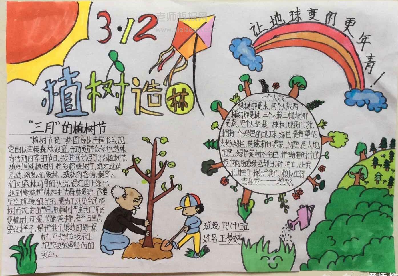 四年级植树节主题手抄报图片大全- 老师板报网