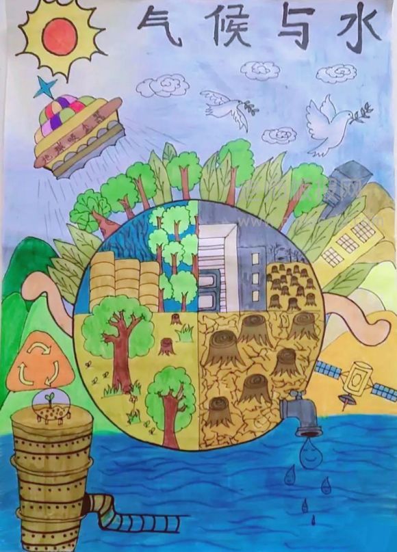 儿童水彩画 ：气候与水