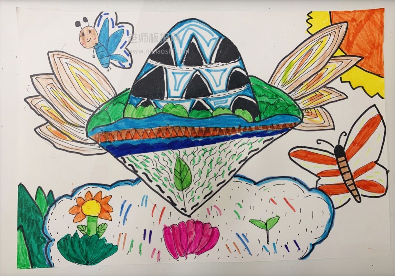 儿童水彩画：漂亮的空中花园