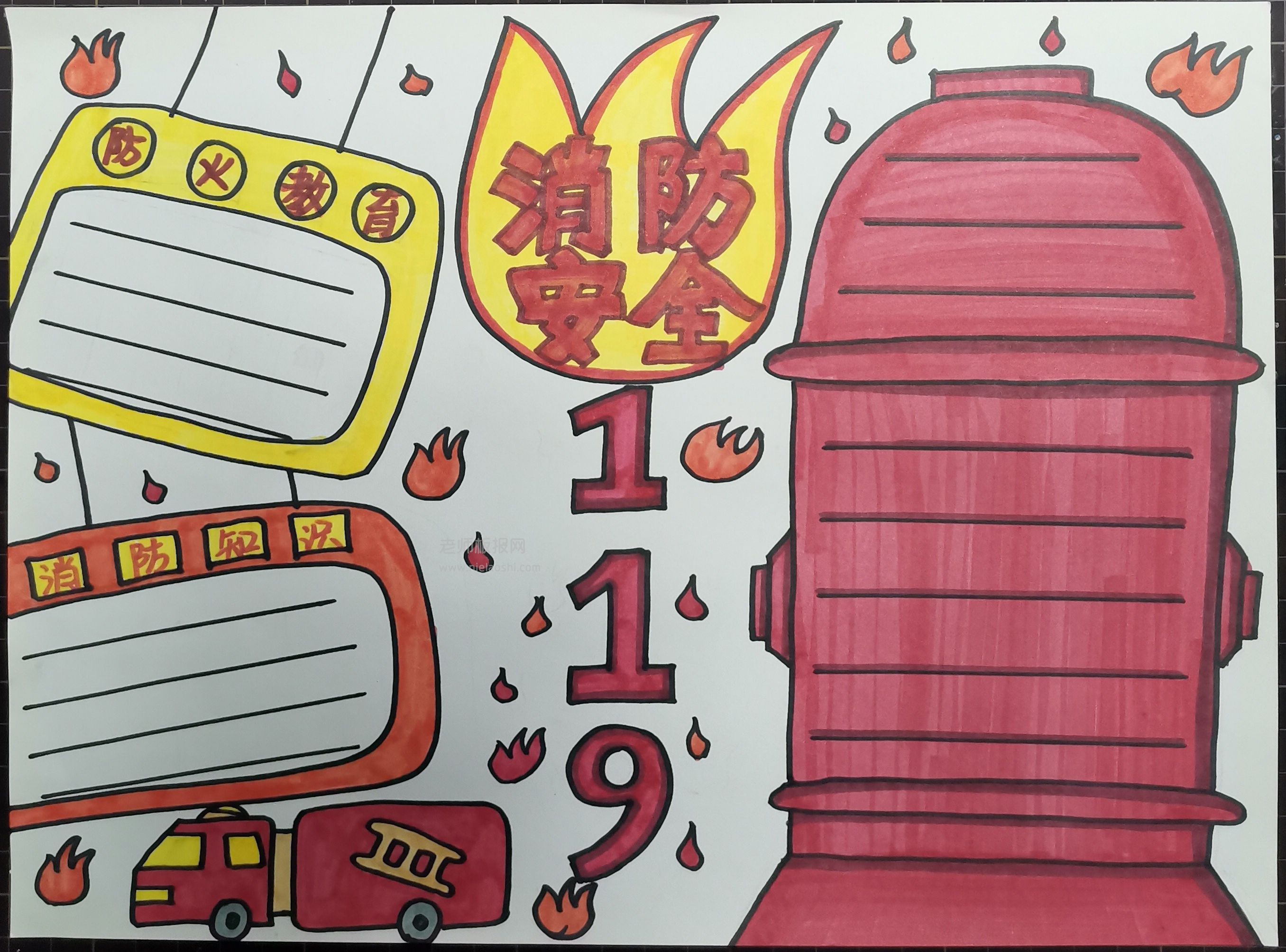 消防安全119手抄报版面设计图片 防火知识教育
